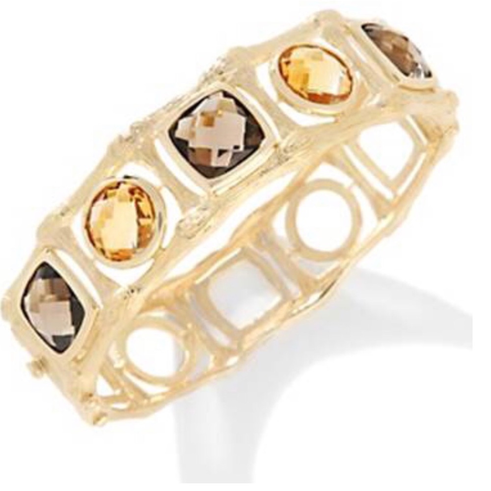 Smoky quartz citrine bangle bracelet 14k over sterling silver